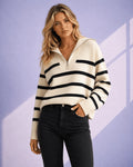 Sylvie Zip-Collar Stripe Jumper