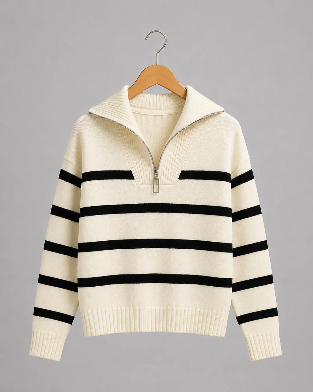 Sylvie Zip-Collar Stripe Jumper
