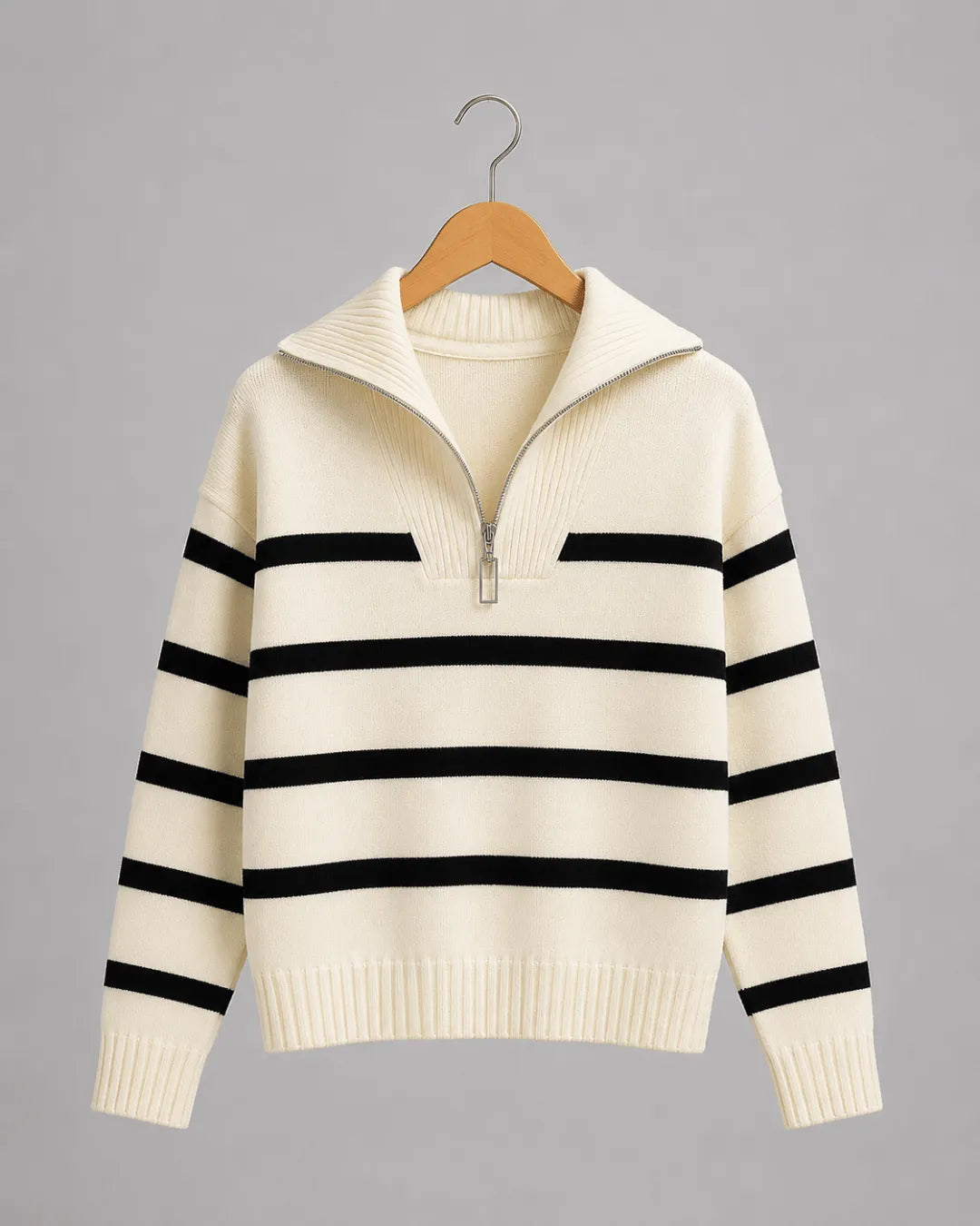 Sylvie Zip-Collar Stripe Jumper